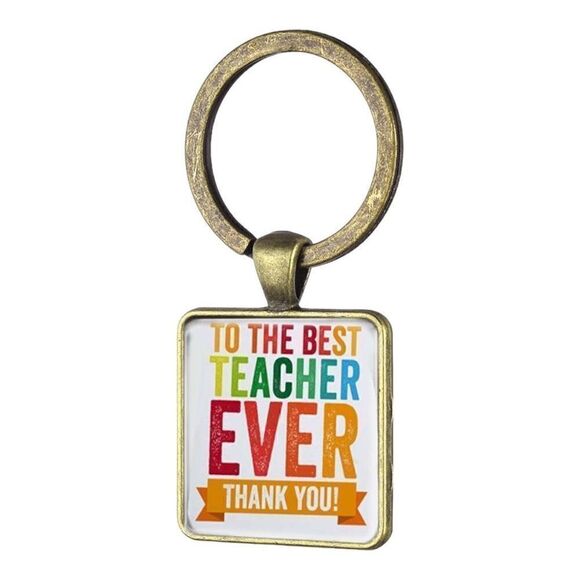 Brand New Antiqued Bronze Best Teacher Ever Keychain Gift - Picture 1 of 1